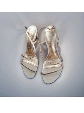 Ralph Lauren Metallic Gold Genue Leather Strappy Heeled Sandals 7B
